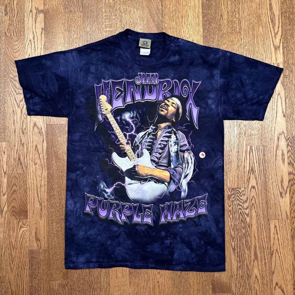 NWOT Vintage Y2K Jimi Hendrix Purple Haze Tie Dye Liquid Blue T Shirt Mens M